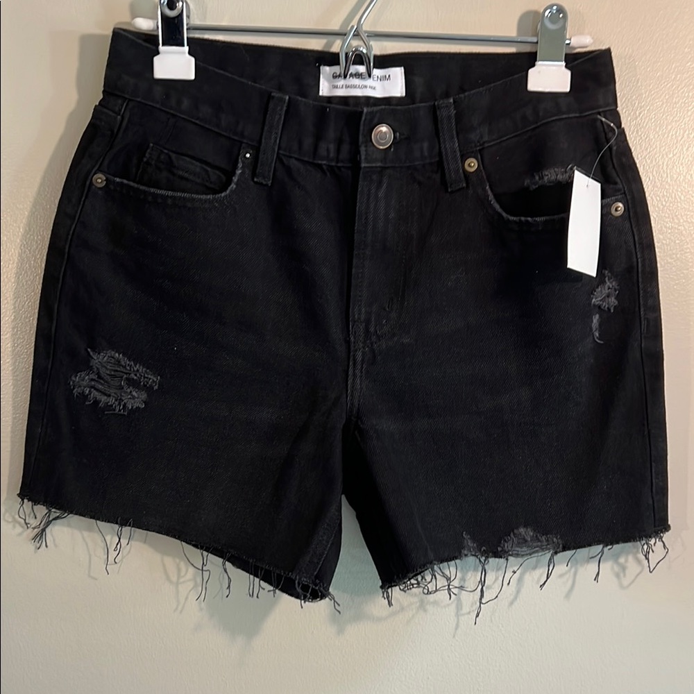 GARAGE DENIM NWT Women’s Black Jean Shorts with Distressed Frayed Hem Size 8